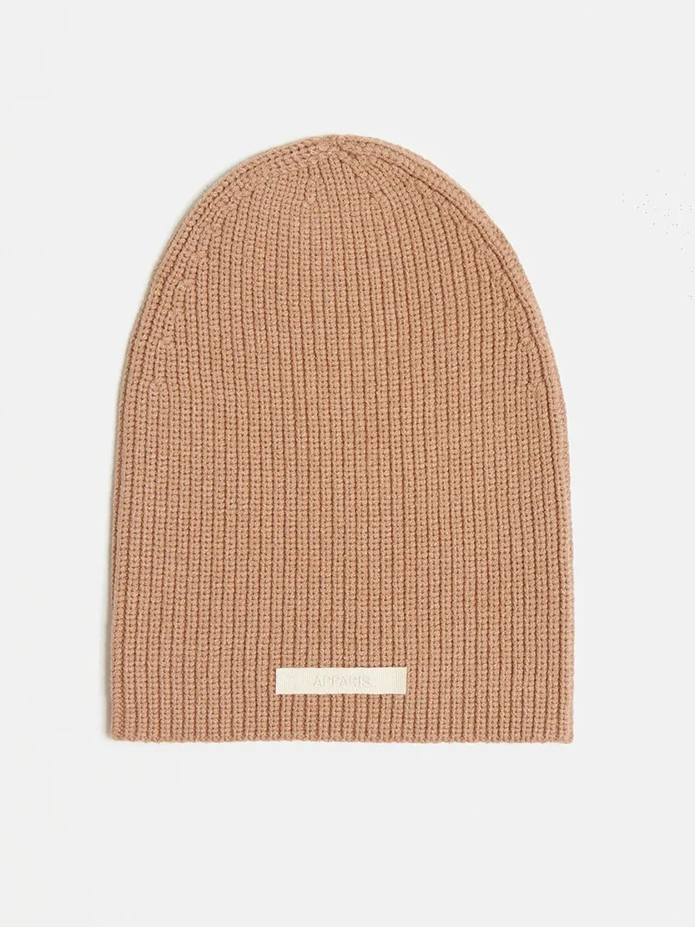 ✨New✨ Apparis Cara Logo Patch Ribbed Beanie, Beige, Cat Ear